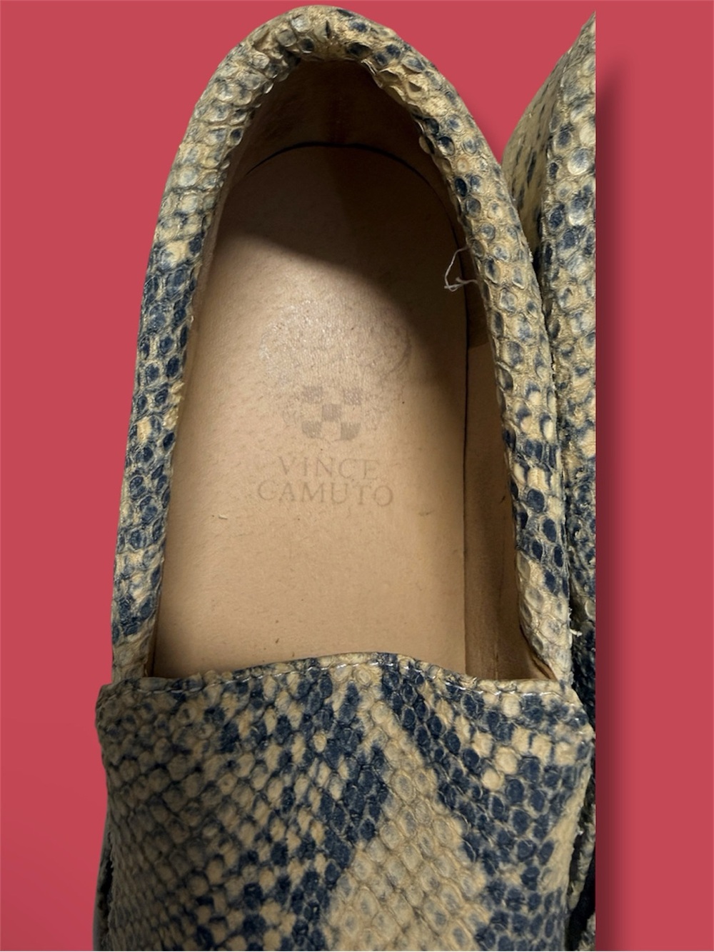 Vince Camuto Beige and Black Snake-Print Slip-On Sneakers - Picture 5 of 6